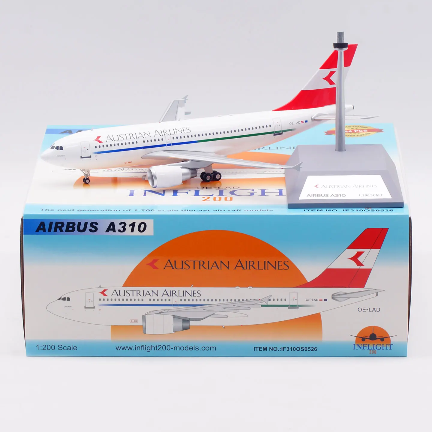 IF310OS0526 Alloy Collectible Plane Gift INFLIGHT 1:200 Austrian Airlines Airbus A310-300 Diecast Aircraft Jet Model OE-LAD