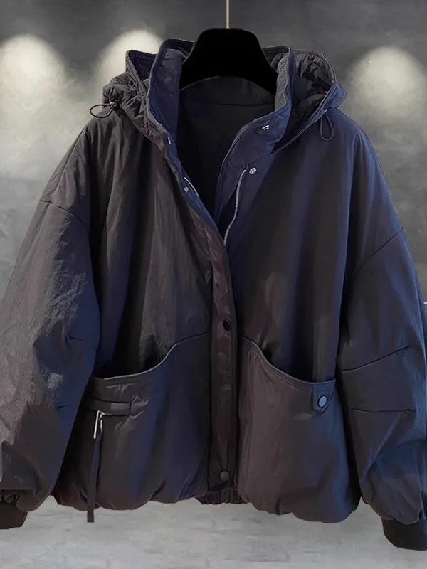 

Large Size 300 Pou Color Zipper Hooded down Cotton Jaet Men's Winter Thiened Workwear Fake Two-Piece Cotton Quilt