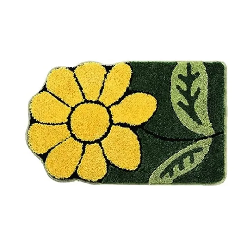 Inyahome Home Area Rug Mat Sun Flower Leaf Plant Microfiber Strong Water Absorption Floor Mat Bath Rug for Bathroom Kitchen