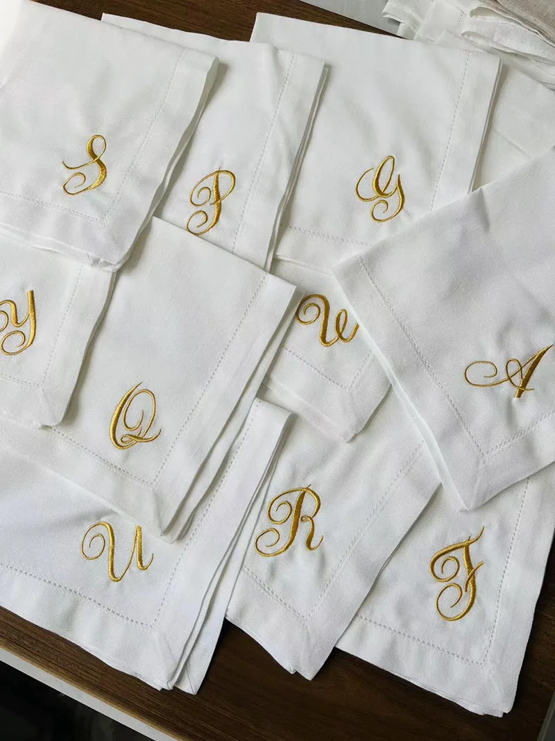 Table Napkin Cloth Napkins Embroidery Wedding Cotton Napkins For Plates Decorative Table Cloth 45x45CM Letter Customizable Gift