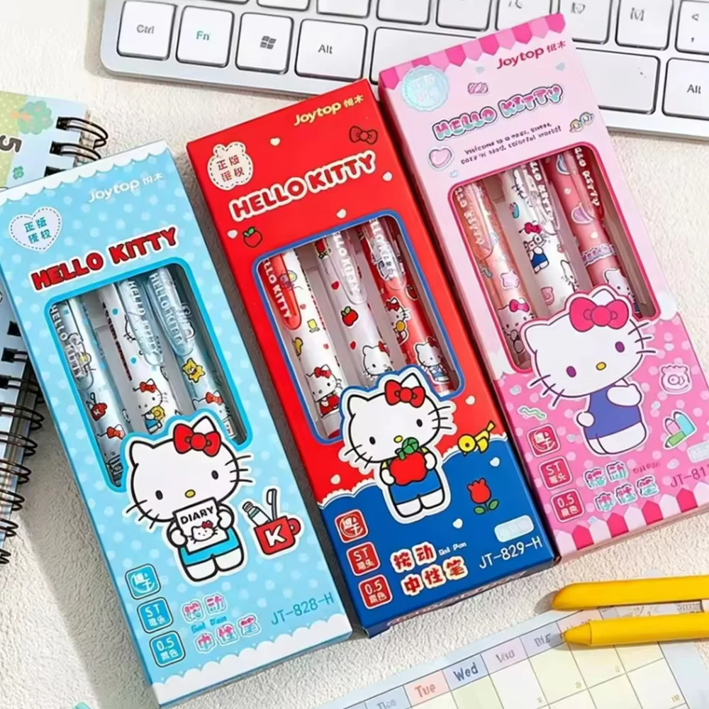 Genuine 3Pcs/Box Kawaii Sanrio Hello Kitty 0.5mm Gel Pens Cinnamoroll Kuromi Black Pen School Office Stationery Supplies Gifts