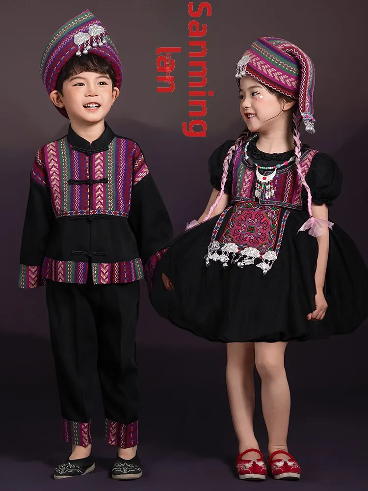 

New 2026 Children's Ethnic Costume Guangxi San Yue San Minori Boy Girl Zhuang Clothing Traditional Festival Stage Outfit