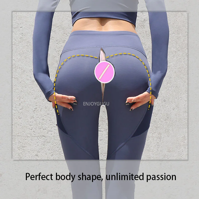 Calças de ioga femininas para levantar quadril, calças de fitness invisíveis abertas, leggings esportivos elásticos altos, calças de cintura alta