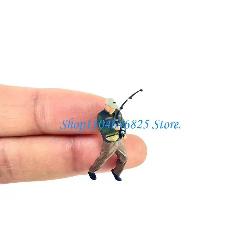 Realistic Fisherman Figurine Resin 1/64 Scale Miniature for Shelf Display Decors
