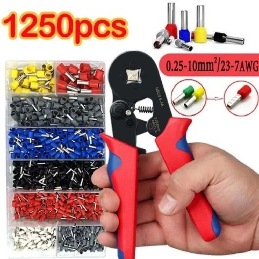

Four Corners Ferrule Crimping Tool Kit 1250pcs Terminals Self-adjustable Wire Ferrules Crimpers Portable Wire Terminal Kit