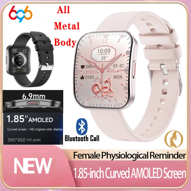 Amoled Ultra-thin Curved All Metal Body Smartwatch Women Blue Tooth Call Smart Watch Sports Sleep 24h Heart Rate Health Monitor