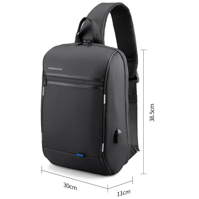 Kingsons Anti-theft Men Chest Bag 13.3/14 inch Laptop Bag  Single Shoulder Messenger Bag Waterproof Crossbody Bag USB Charging