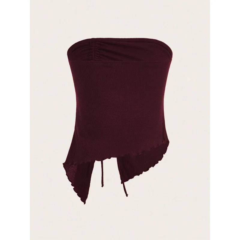 Cross-border European and American women's fashion2026Summer new drawstring slit irregular waffle slim-fit tube top