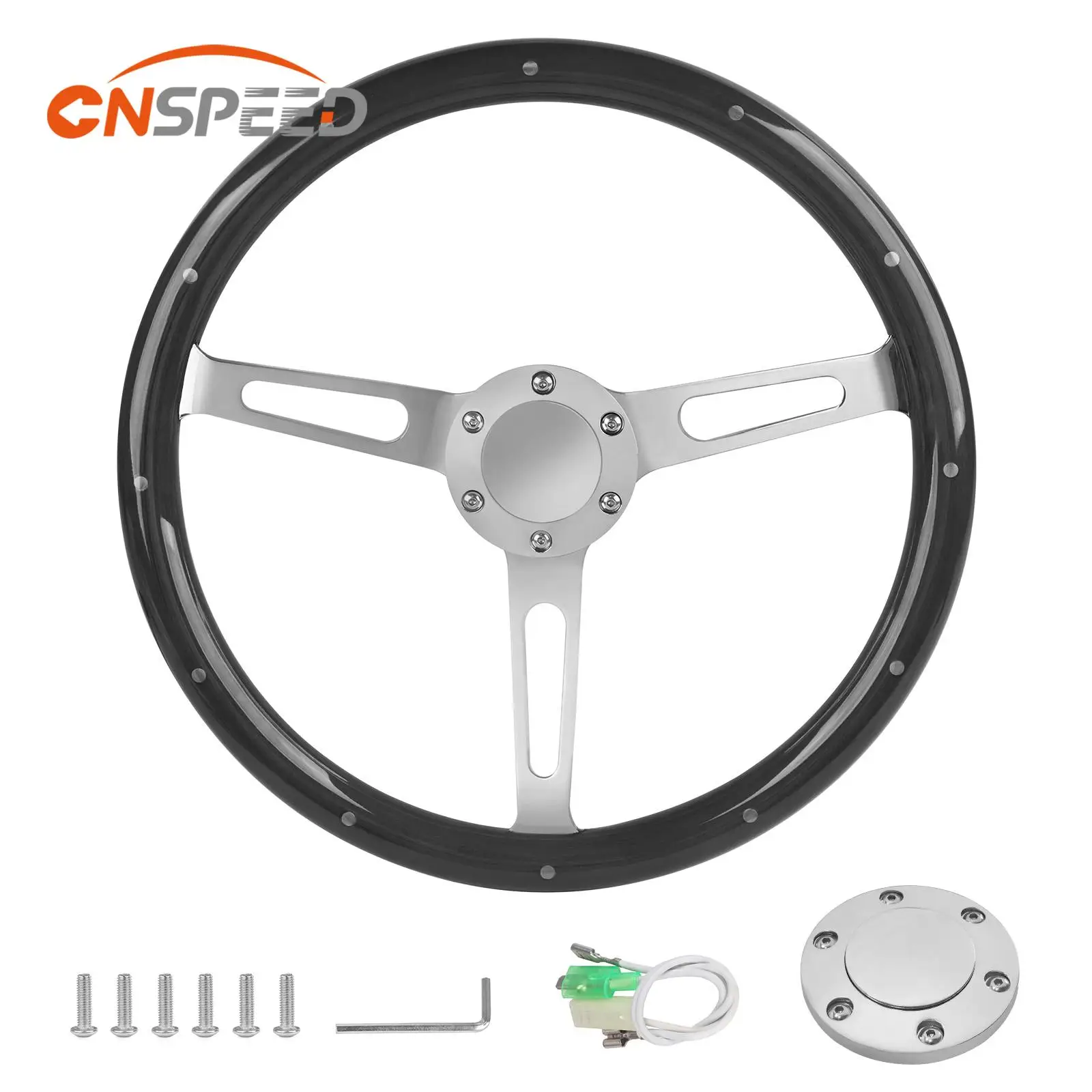 

15" Inch Classic Nostalgia Style Grip Steering Wheel 3 Spoke Riveted 380mm 6 Bolt with Horn Button Made of Hardwood Walnut 1PC