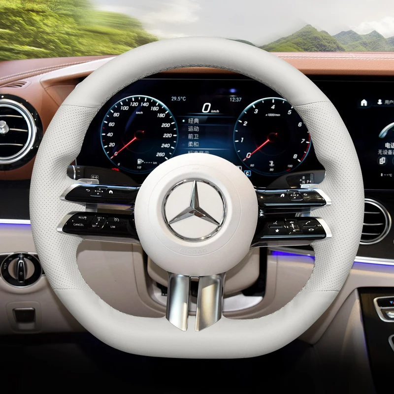 Personalizado Tampa Do Volante Do Carro, Mão Trança De Costura, Couro Genuíno, Acessórios para Mercedes-Benz S350, GLB, GLC, GLE, EQC, EQE