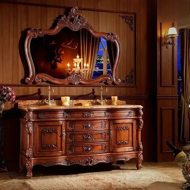 

New Arrivals Red Oak European Bathroom Cabinet Bathroom Wash Basin Washbasin Double Basin Combination Customization Lux