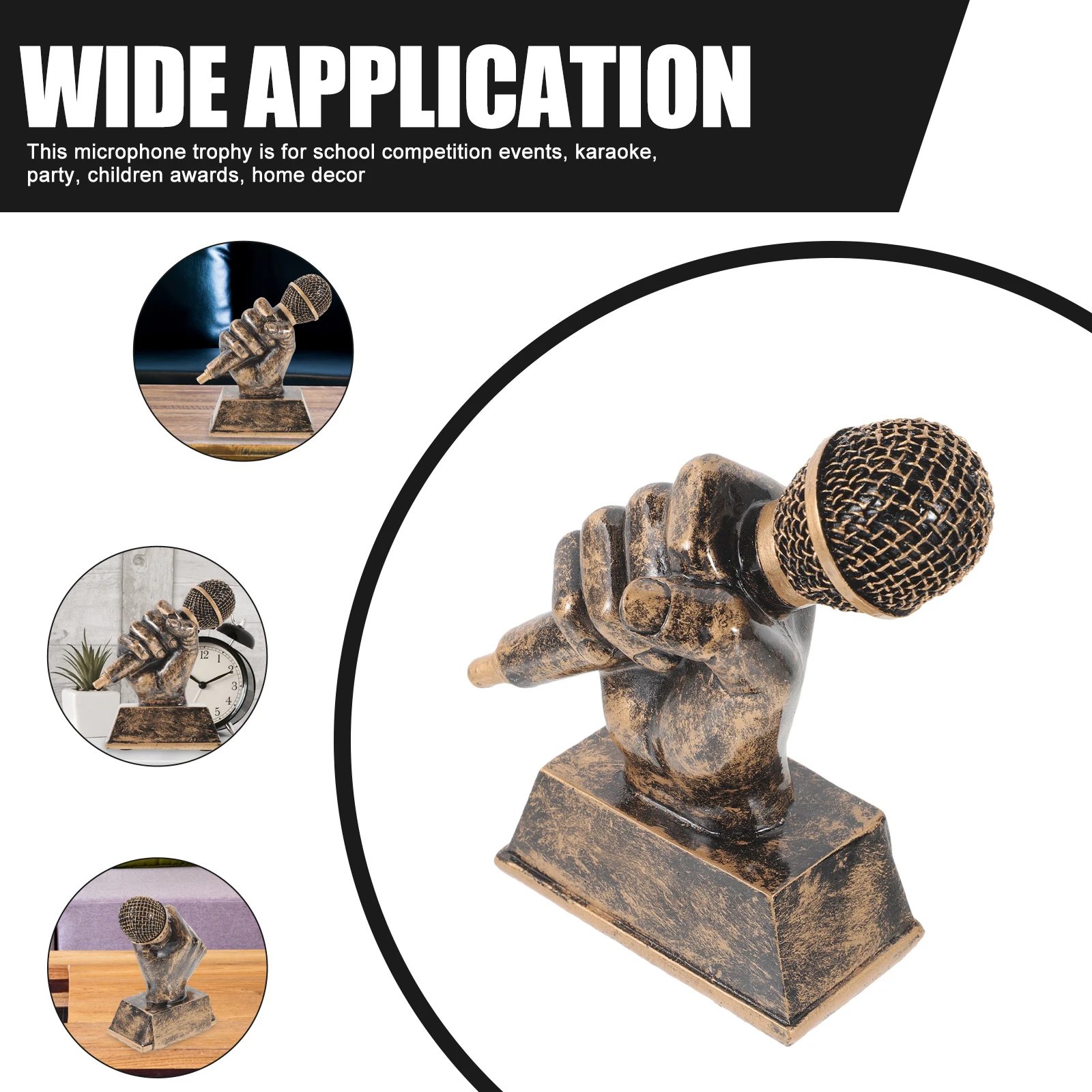 

Golden Microphone Music Trophy Award Handheld Resin Sculpture Home Party Decor Karaoke Competition Prize