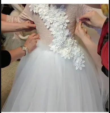 Verngo-vestidos de manga larga para niñas, vestido de tul esponjoso con estampado de flores en 3D, color blanco marfil, para boda