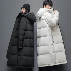 New Winter Outerwear Long Down Jacket Men Women Casual Long Knee-length Hooded Parka Coat Thicken Versatile White Duck Down Coat