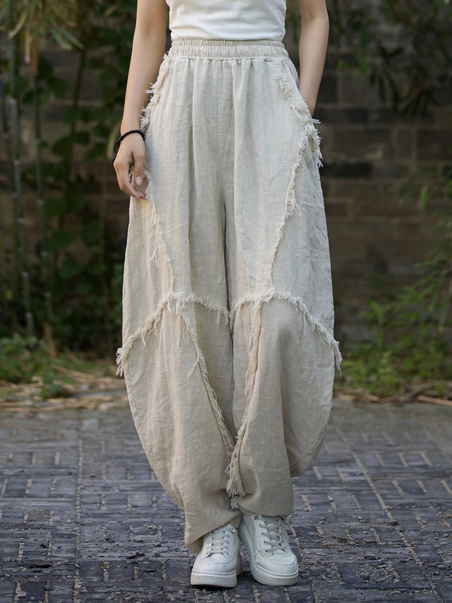 Women's Casual Cotton Linen Lantern Pants Worn-look High-end  Silk Loose Fit Comfortable Breathable Artistic Style