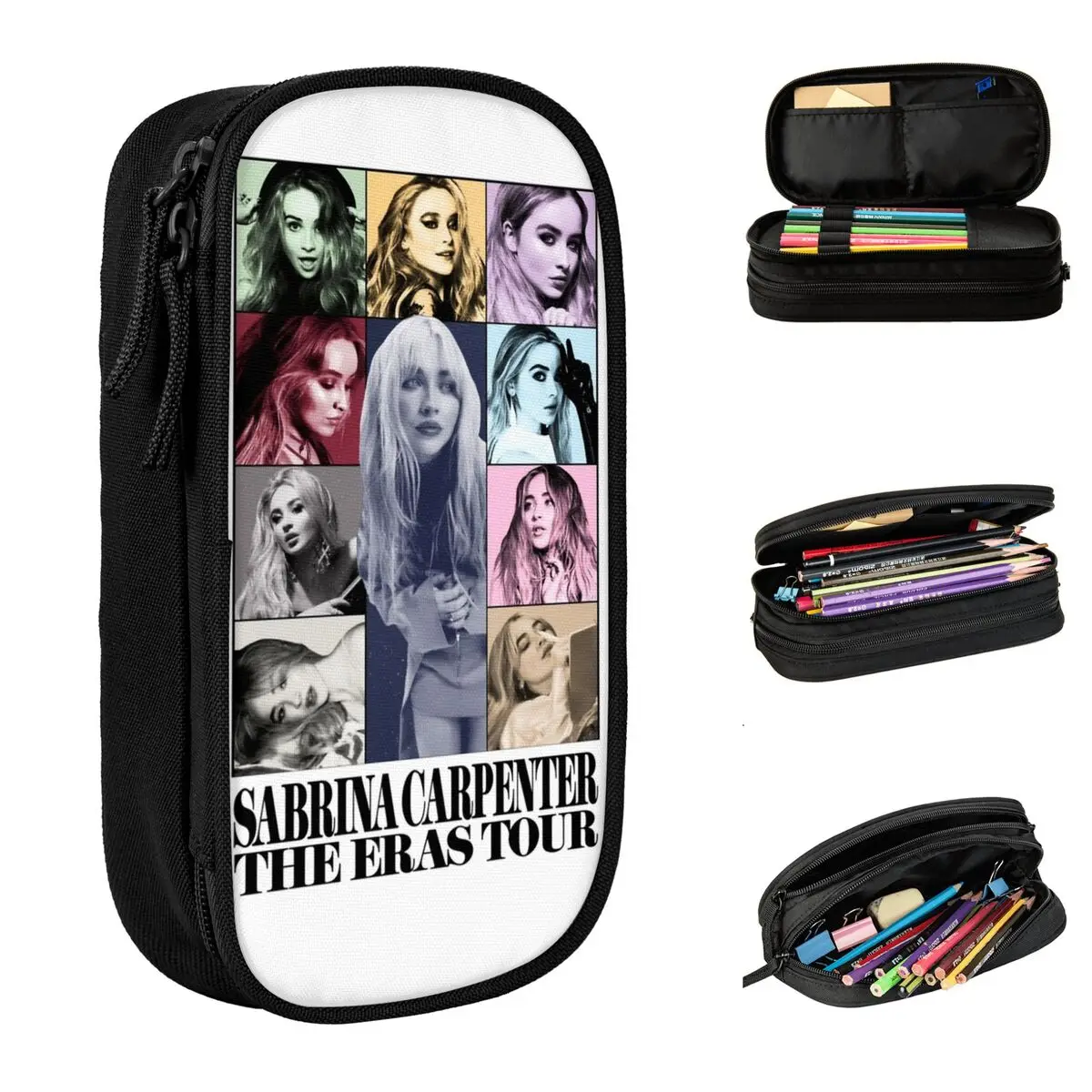 grande capacidade pen box para meninas sabrina carpenter eras tour acessorios escolares double layer pencil case papelaria make up bag 01