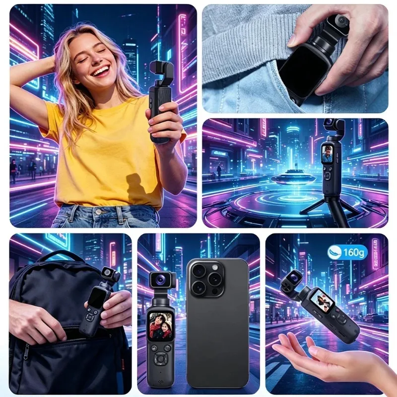 4K HD 짐벌 카메라 75MP 330 ° 얼굴 추적 기능이 있는 WiFi 브이로그 포켓 액션 카메라