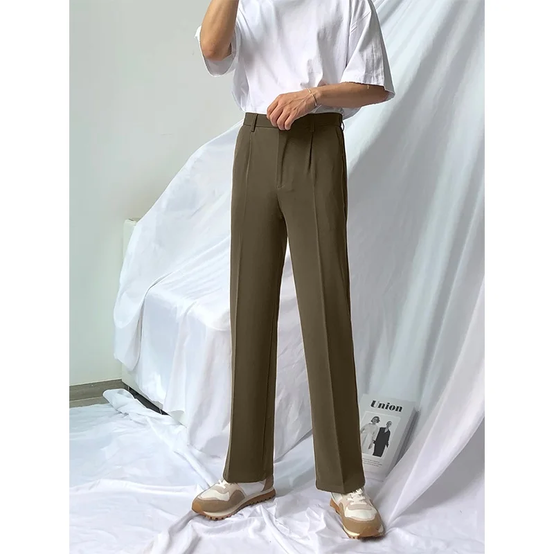 

Men's Straight Leg Drapey Suit Pants Tea Color Casual Trousers Korean Sle Loose Wide Leg Long Pants Youthful Vitali Sle