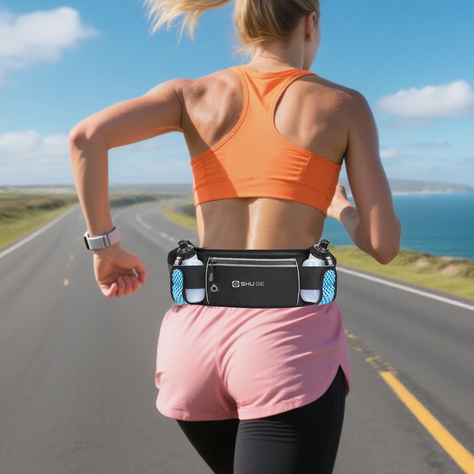 

Running Belt with Bottles Waist Bag with Adjustable Strap Cycling Bag for Running Walking Cycling