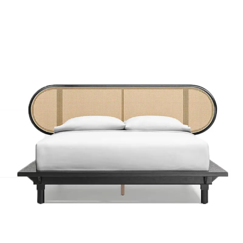 

Rattan Black Frame Suspended Bed Leisure Simple Master Bed Villa Residential Hotel Bed Oak