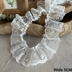 5CM di larghezza bianco nero pieghettato Tulle maglia ricamo tessuto di pizzo nastro volant Trim abito colletto scollo cucito fai da te Guipure Decor