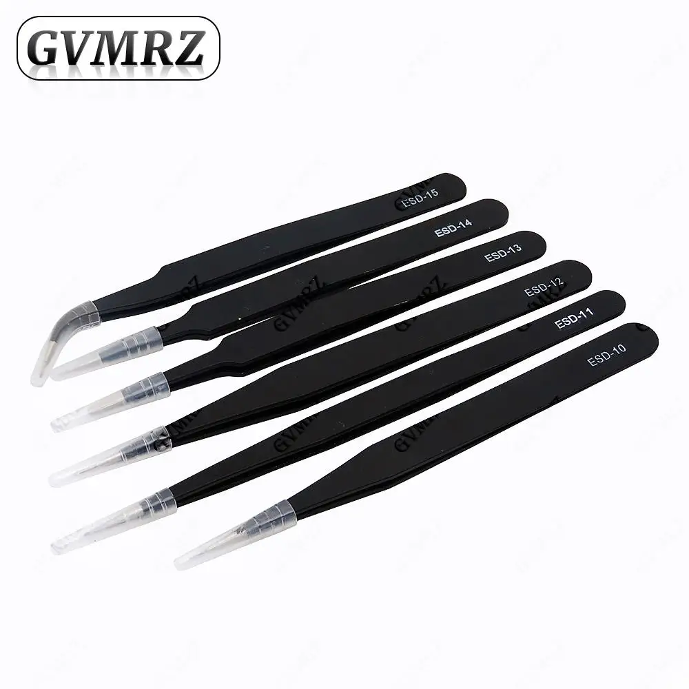 6PCS Tweezers Set ESD-10 ESD-11 ESD-12 ESD-13 ESD-14 ESD-15 Anti-static for Electronics Repair Precision Assembly & DIY kit
