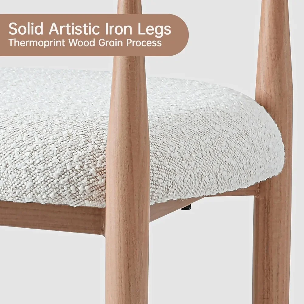 Modern Upholstered Dining Chairs Set of 4, White Boucle Dining Chairs with Arm and Wood Grain Legs for Kitchen, Living Room image 4