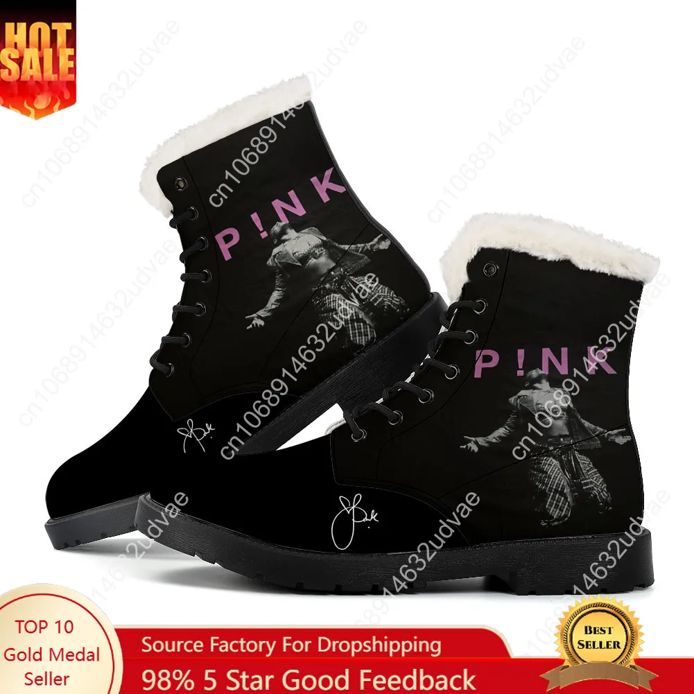

Pink Plush Boots Mens Womens Teenager Shoes Casual Boot Outdoor Light High Quality Couple Print on Demand Customize Shoe