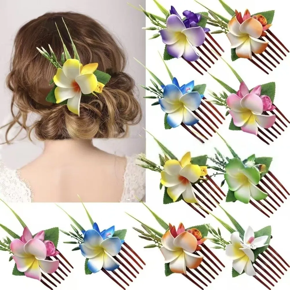 

Sweet Plumeria Hair Comb Elegant Artificial Flower Side Clip Hair Clip Temperament Durable Bohemian Style Hair Clip Vacation