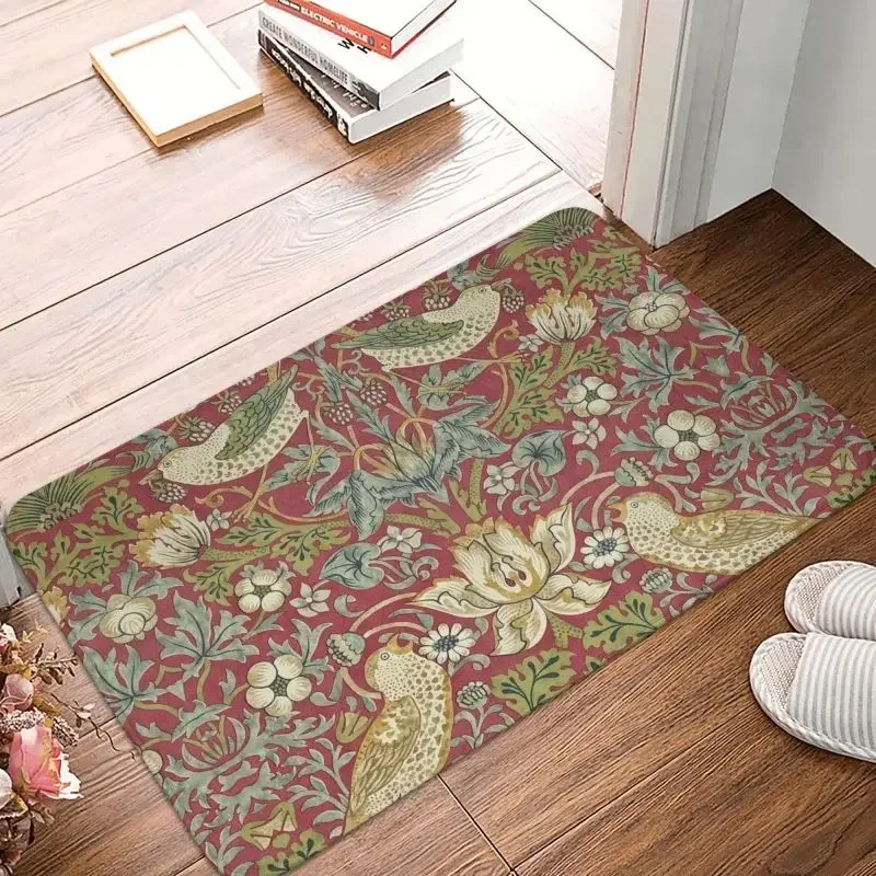 William Morris Strawberry Thief Red Floor Door Bath Kitchen Mat Anti-Slip Outdoor Floral Doormat Garage Entrance Carpet Rug