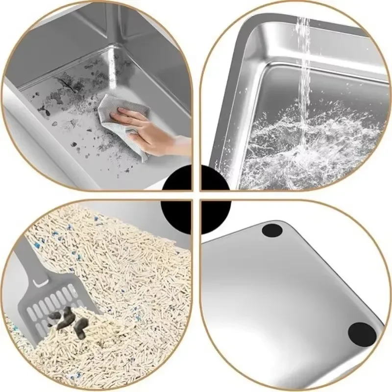 Large Stainless Steel Double Layer Cat Litter Box Sifting Waste Separation Pet Pan with Scoop Easy Clean Hygienic for Indoor