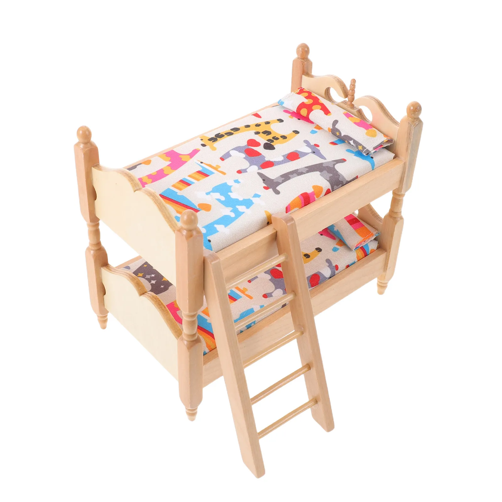 

Miniature Wooden Dollhouse Bunk Bed 1:12 Scale Double Layer Ladder Mini House Bedroom Furniture for Creative Play Pretend Play