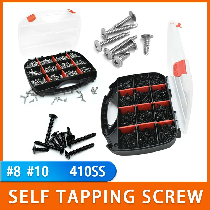 

660pcs Self Tapping Screw #8 #10 410 Stainless Steel Self-tapping Screw for Wood Sheet Metal Self Drilling Screw Woodworking Box