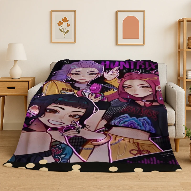New KPop D-Demon H-Hunters Cartoon Flannel Throw Blanket,Warm Cozy Blanket for Bed,Sofa,Couch,Bedroom,Living Room,Office,Camping