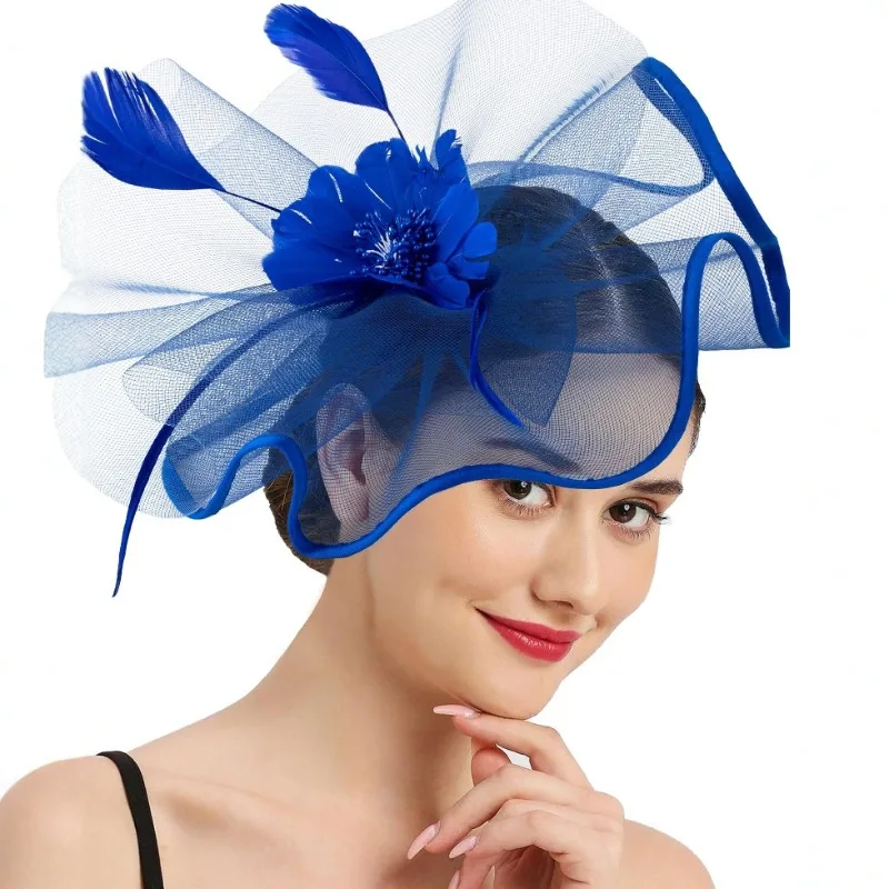 

Elegant Vintage Mesh Feather Headband, Oversize Party Fascinator Hat for Banquet & Stage Show