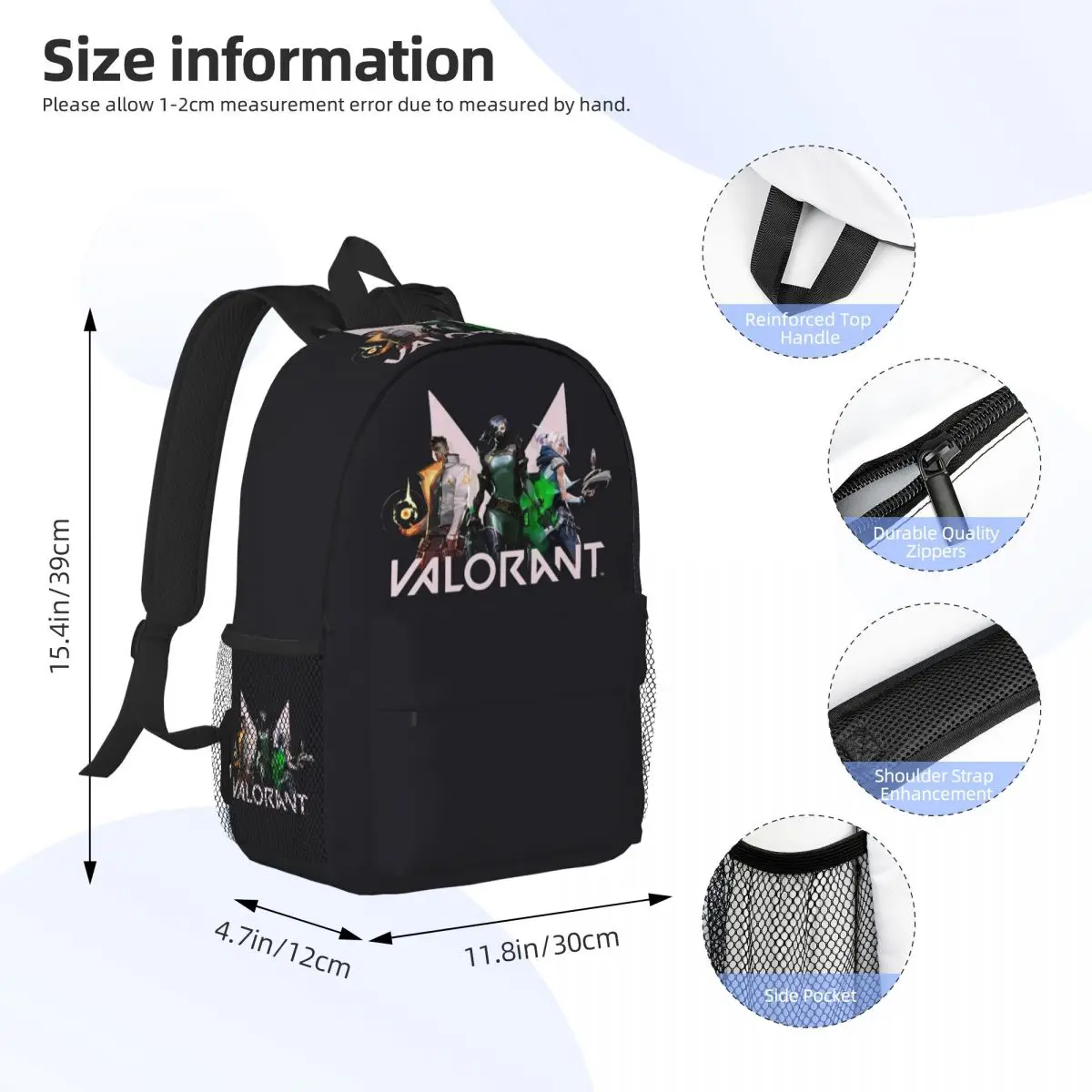 V-Valorant Riot Games Shooting Backpack Daypack Large Capacity Boys Girls BookBag Shoulder Bags for Men Women School Bag