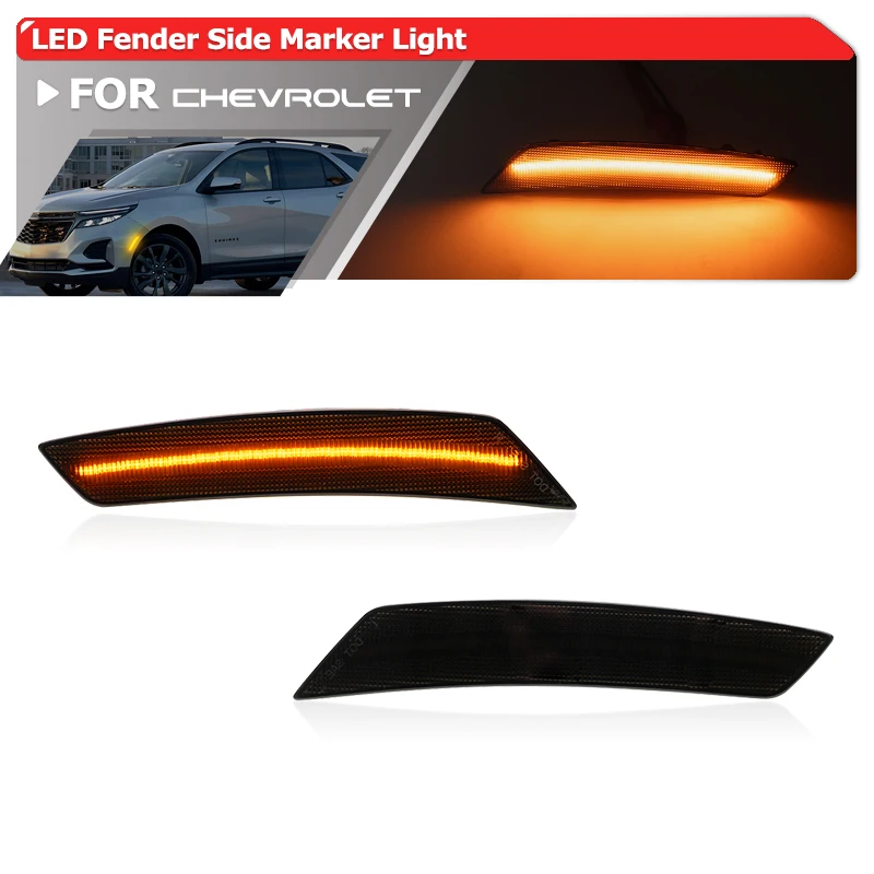 2​PCs Smoked Front Bumper Fender Light For 2022 2023 2024 Chevrolet Equinox LED Fender Side Marker Lights 84904060 849040061