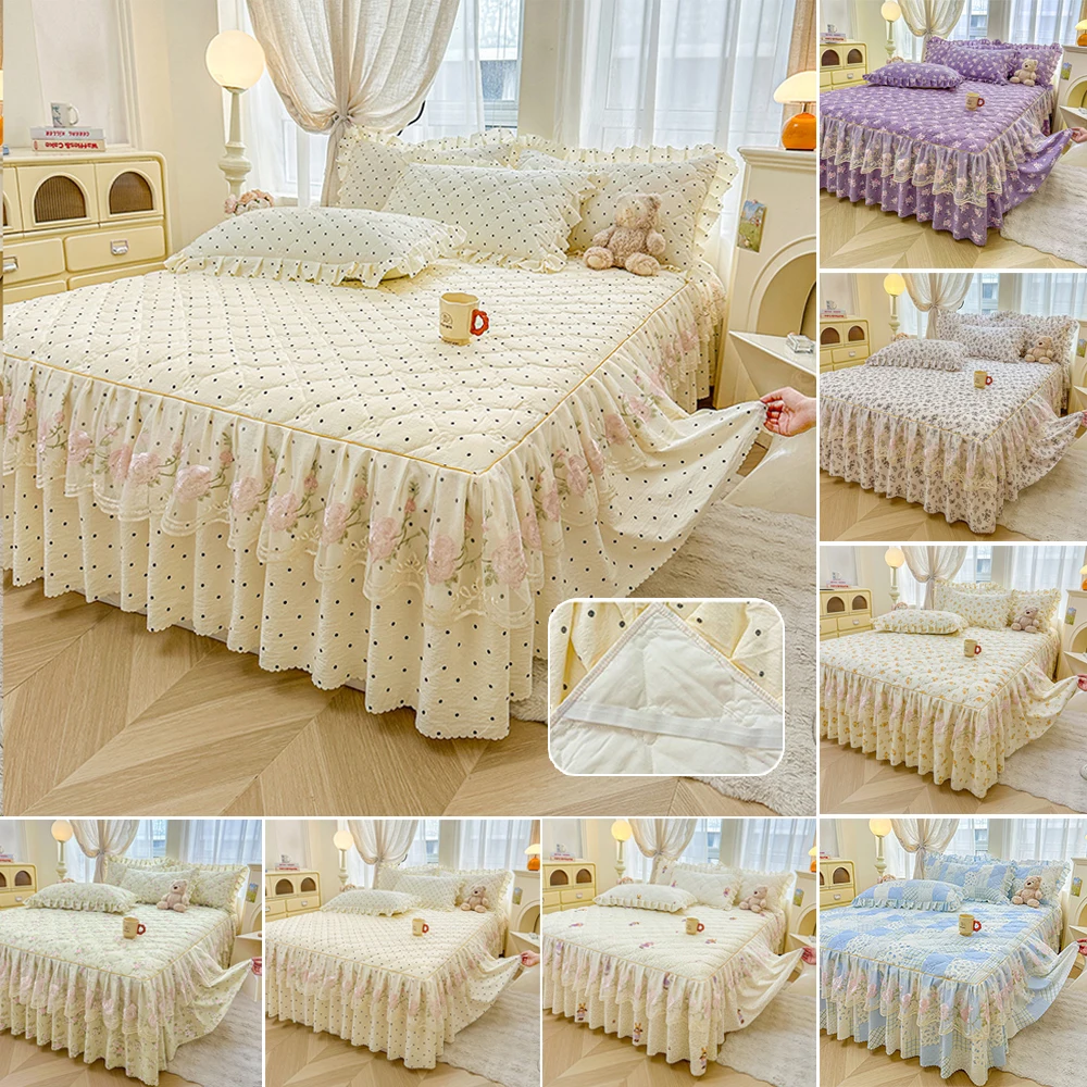 

1PC Autumn Winter Bed Skirt Style Bedspread Lace Pastoral Style Beds Covers Mattress Dust Protection Covers Faldones Para Camas