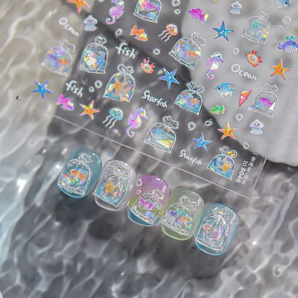 Nouveau 3D Relief océan poisson ongles autocollants adhésif bricolage Nail Art autocollant Nail Art décalcomanies cadeaux