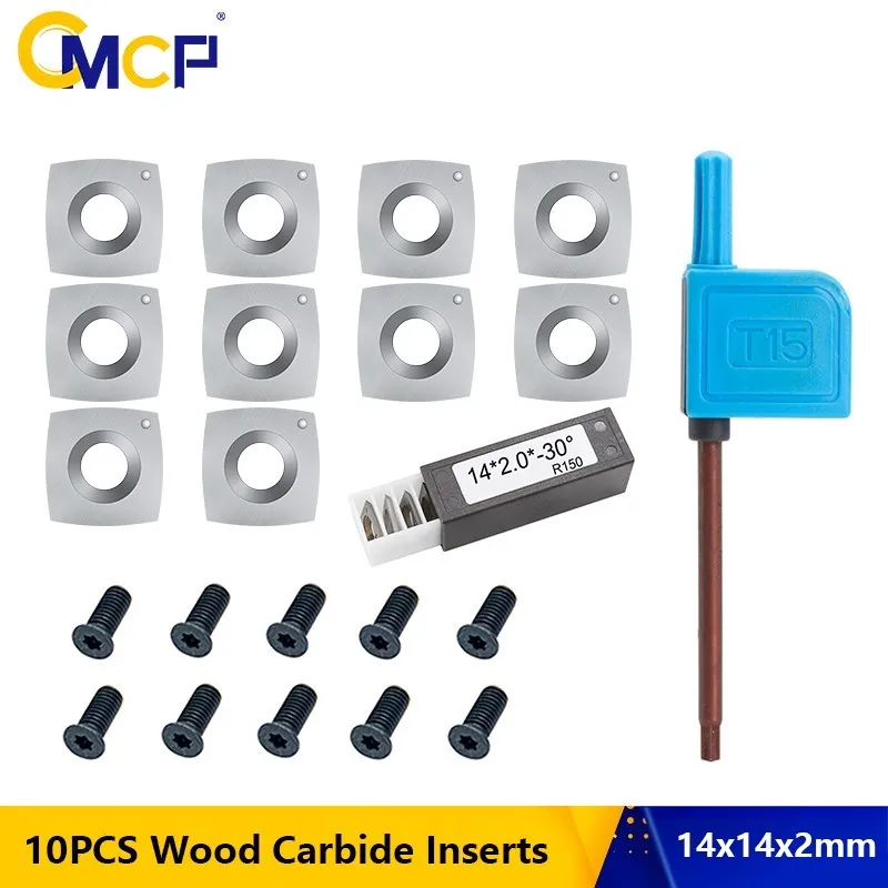 Wood Turning Tool Cutter 10pcs 14x14x2mm-30 R150 Wood Lathe Carbide Insert Replacment for Woodworking Lathe Tools