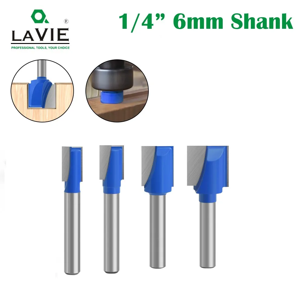 LAVIE 4pcs 1/4 Shank  Cleaning Bottom Bit Straight Router Bit set Clean Milling Cutter Woodworking Power Machine