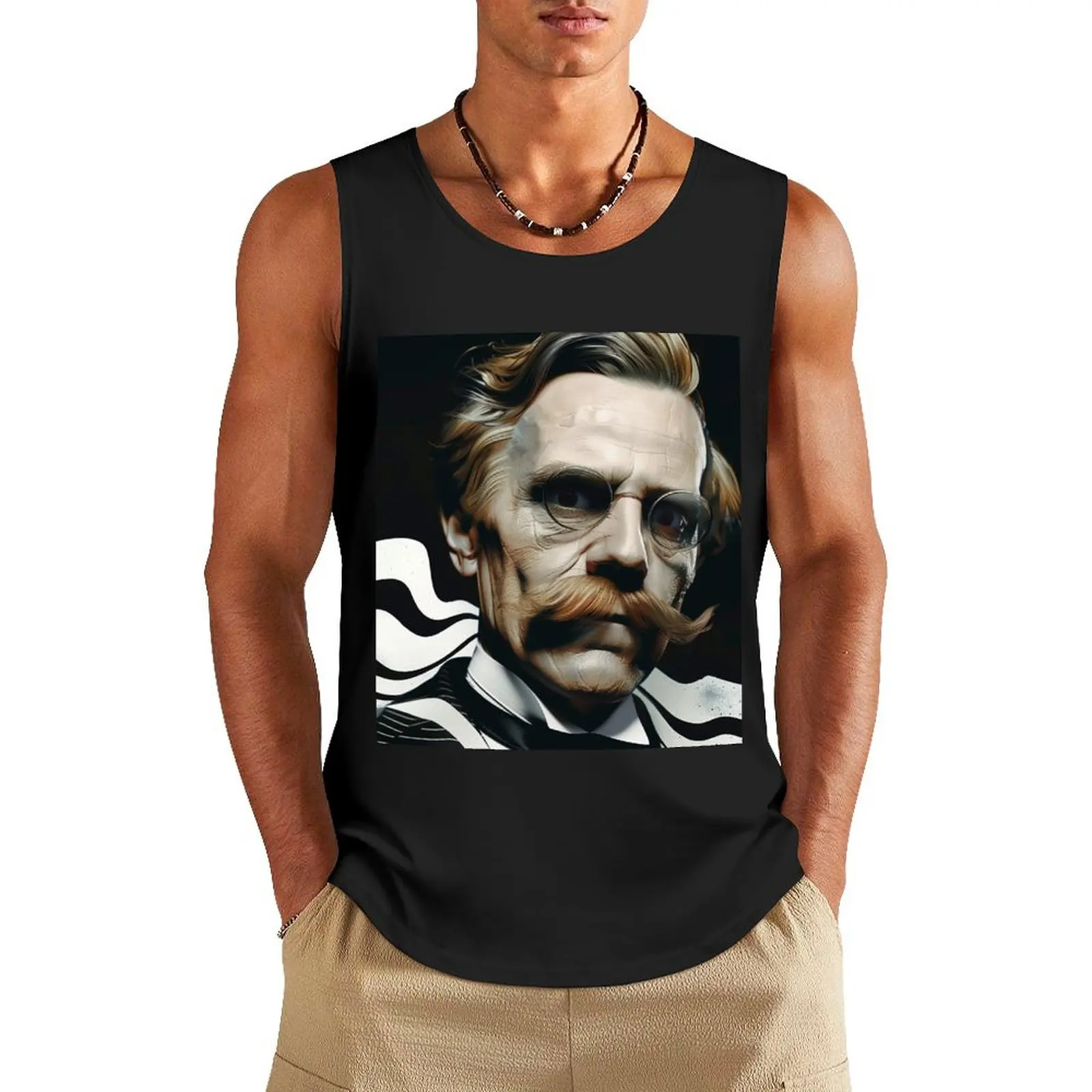 Friedrich Nietzsche Trippy Op Art Tank Top sleeveless Men's t-shirts men clothings t-shirt Men's Top summer