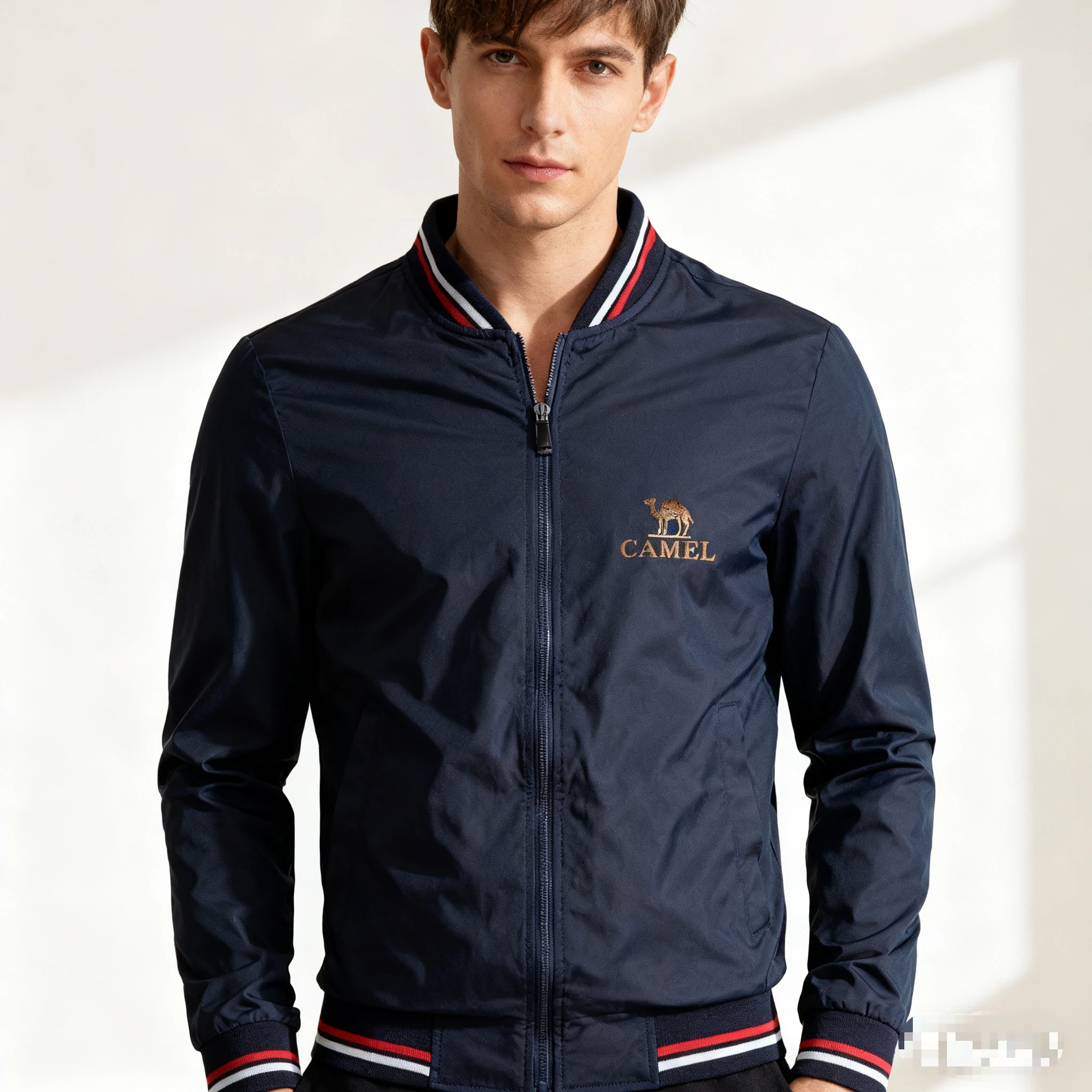 camel Color Casual Loose pocket Outdoor Travel Stand Collar Top Men Work Coat Collar jacket    Spring Autumn New Solidcoat for m