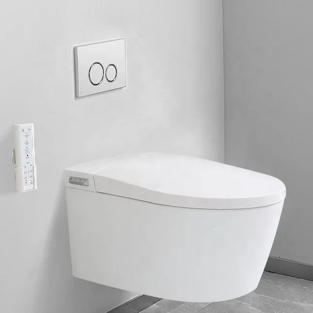 European Wall-Mounted Smart Toilet Hidden Water Tank Intelligent Wash Down Electric Bidet Bathroom Hung Toilets