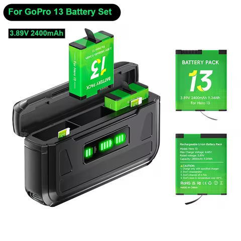 2400mAh for GoPro Hero 13 Battery + 3-Slots LCD USB-C Charge Black Battery Charger for GoPro 13 Gopro13 Go Pro 13 Battery Camera
