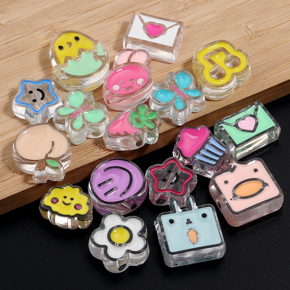 10pcs/lot Colored Big Hole Resin Beads Butterfly Star Radish Shape Loose Spacer Beads For DIY Charms Keychain Bracelet Accessory