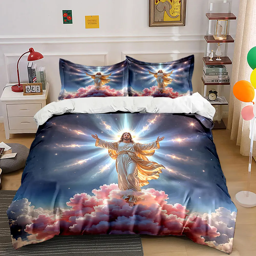 Divine figure radiates atop clouds Bedding Set for Kids Luxury Gift 3pcs Digital Print Comforter Set Soft Comfortable Breathable
