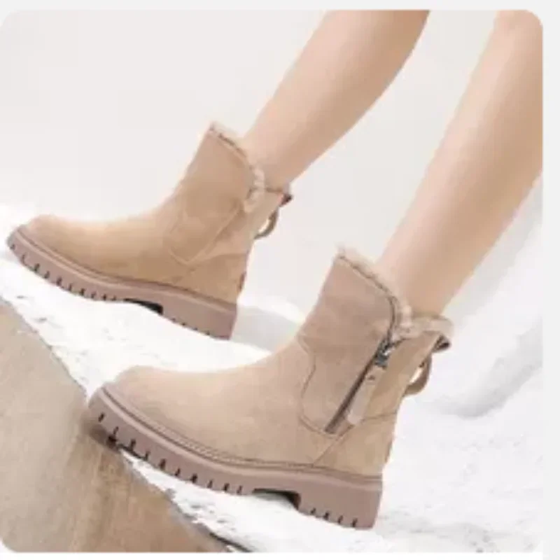 

Ankle Snow Boots Women 2023 Winter Warm Fashion Designer Platform Boots Gladiator Non-slip Short Plush Flats Suede Shoes Mujer