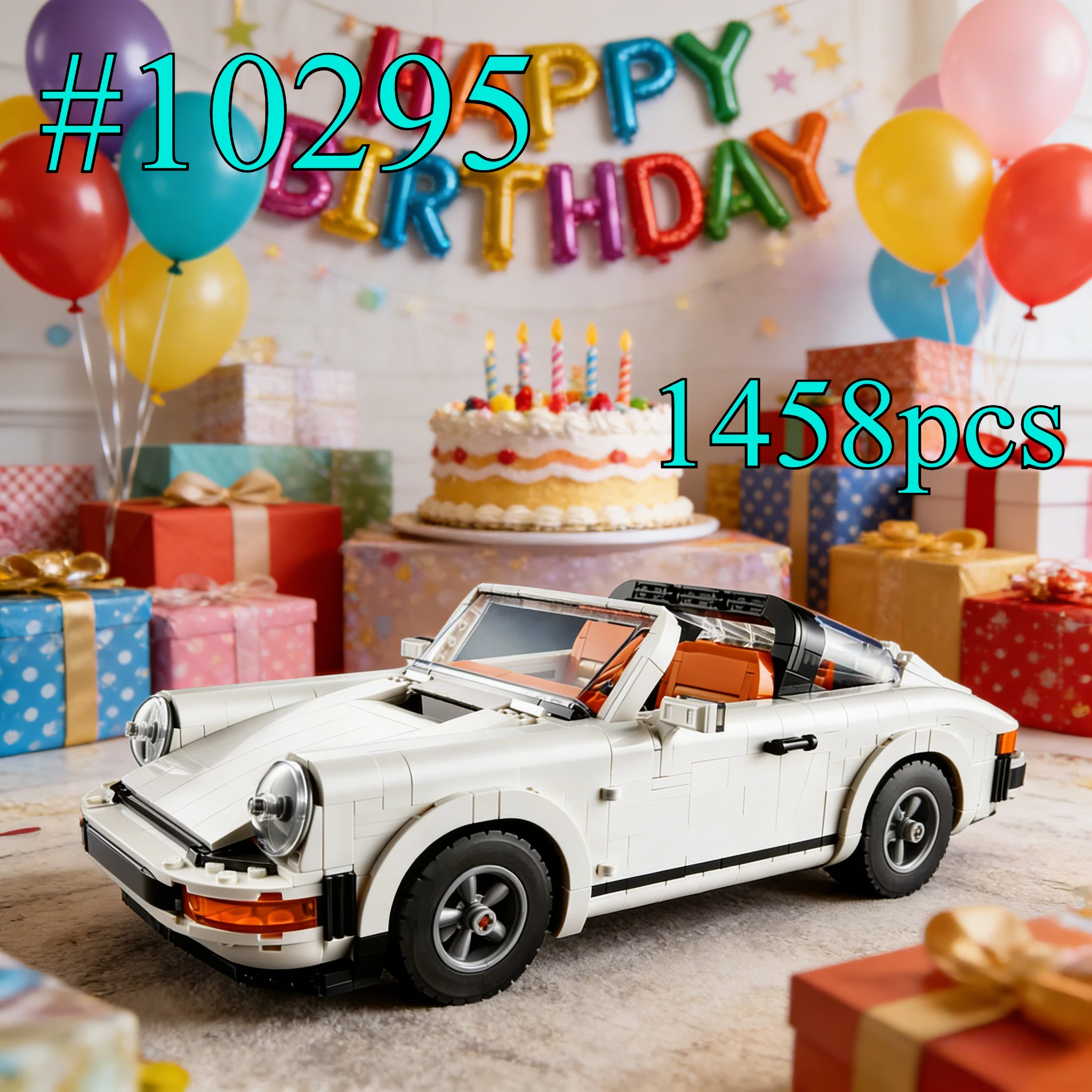 

Белый спортивный автомобиль с оранжевыми элементами, конструктор 10295, подходит для подарков на день рождения, совместим с деталями Lego, 1458 деталей.