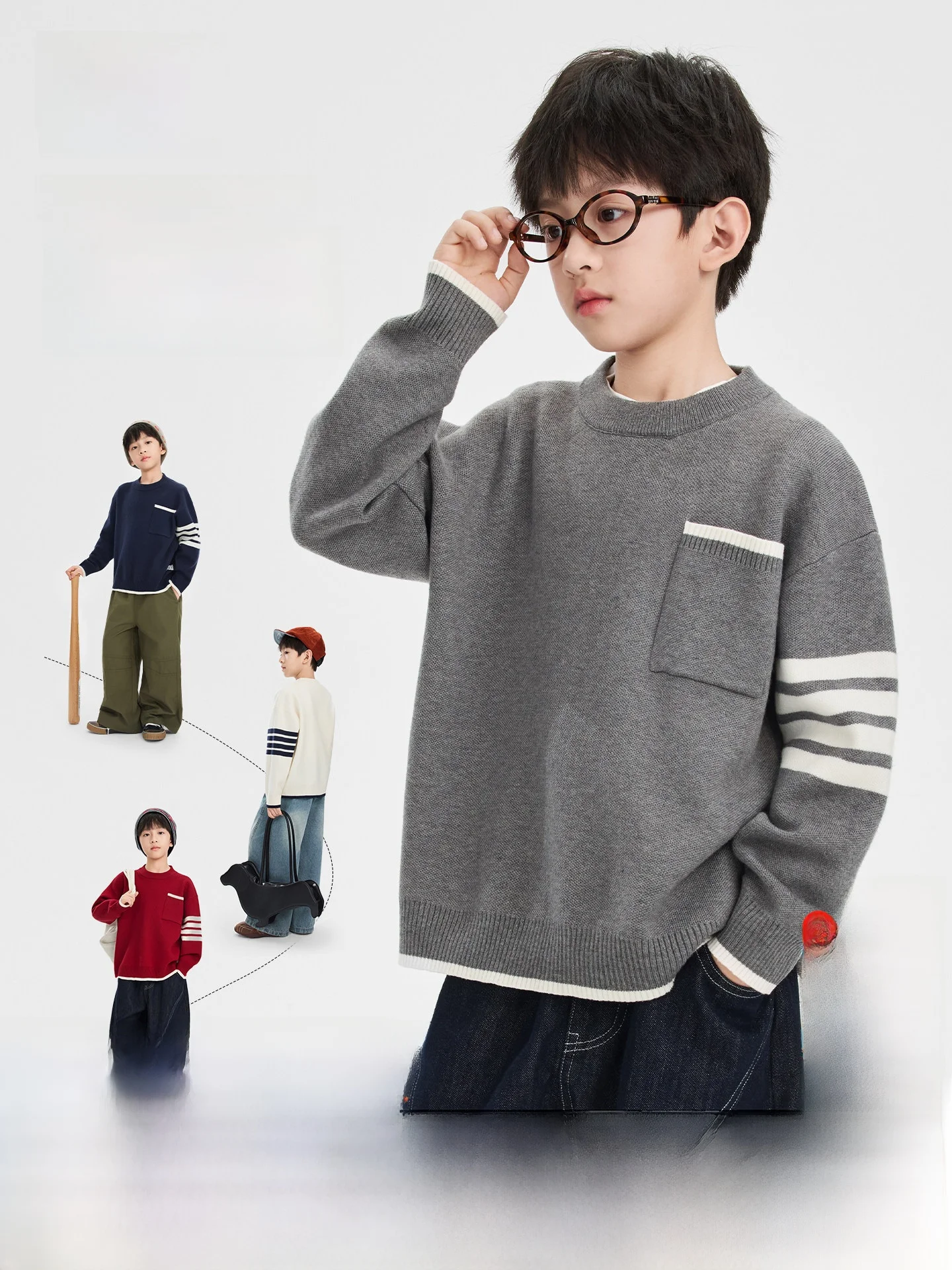 Korean Style Boys Sweater Soft Cozy Overhead Knitted Shirt Trendy School Uniform Top for Children Autumn New Arrival